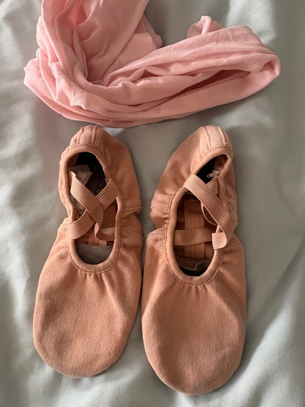 Evolution split sole canvas ballet slippers  in pink & footless stockings 9 A